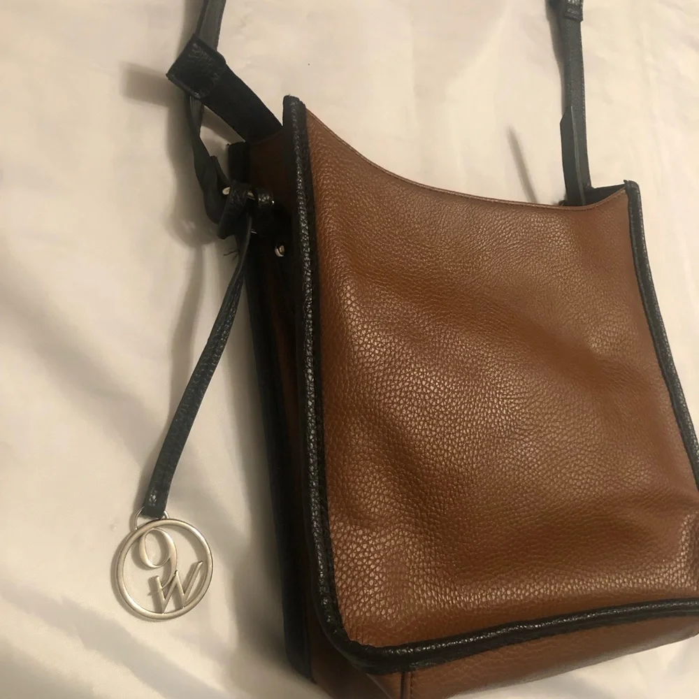 Nine West Brown and Black Pebbled Leather crossbody Messenger